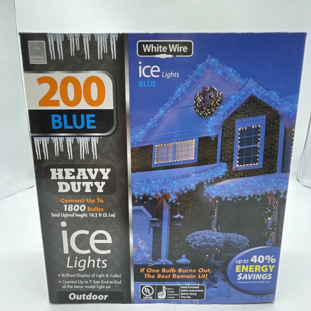200 BLUE Outdoor Heavy Duty White Wire Ice Light Holiday Set NEW Holiday Seasons